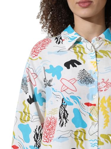 ONLY Women Printed Viscose White Oversized Shirt
