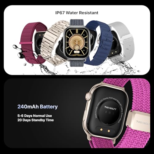 Fire-Boltt Brillia Pro Smart Watch with 51.3mm (2.02 inch) AMOLED Display, Bluetooth Calling, SpO2, Heart Rate Monitoring, 120+ Sports Modes, IP67 Waterproof, Long Battery Life (Pink Wave)