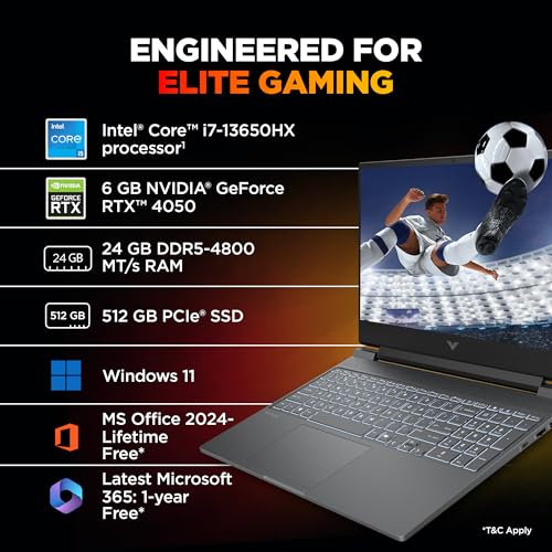 HP Victus,13th Gen Intel core i7-13650HX, 6GB RTX 4050, 24GB DDR5(Upgradeable), 512GB SSD, 144Hz, 300 nits, 15.6''/39.6cm, Win11, Office24, Mica Silver, 2.29kg, fa2531/2495tx, Xbox pass* Gaming Laptop
