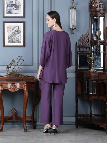 JISORA Women's Russian Silk Co-ord Set 4RCS3066-S Purple S