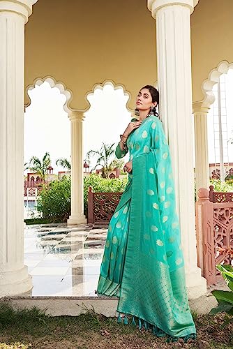 Vardha Women's Banarasi Georgette Saree with Unstitched Blouse Piece - Gold Zari Woven Work Sarees for Wedding (Mahika_677)