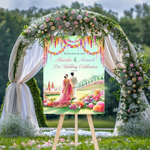 Party Perfect Designs Pre Wedding Sign Board, Personalised Welcome Sunboard, 3mm and 5mm Thickness, Various Designs and Colours, Wedding Decoration (Green Pastel)