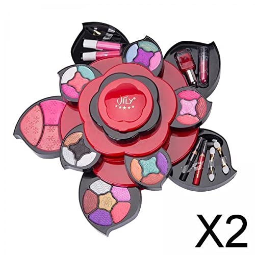 SAZ DEKOR® 2xAll in One Makeup Kits for Teens Flower Pallete for Girls 3 Tiers Cosplay|Makeup Box for Storage|Make Up, Cosmetic, Skincare Organiser for Women|