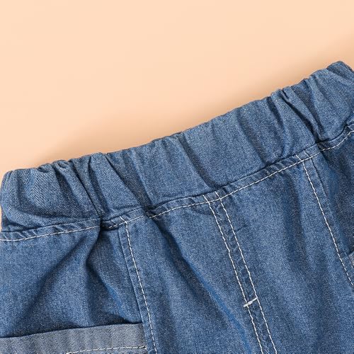 Hopscotch Boys Blue Short Sleeves 2-Pc Bold Text Denim Shorts Set For Ages (2-3 Years)