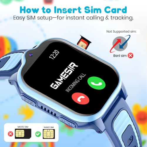 GameSir TrackNova 4G/5G Kids Smartwatch | Live GPS Tracking | App Control | HD Video Call | Games | Family Chat | SOS Safety Alert | IP67 | Camera | FaceLock | 800mAh Long Battery Life - (Blue)