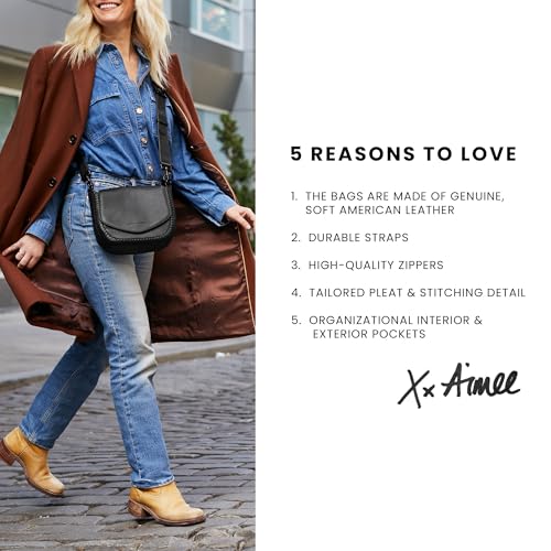 Aimee Kestenberg All For Love Saddle Crossbody Bag for Women - Small Leather Crossbody Purse - Adjustable & Removable Strap, Black With Shiny Black, Small, All for Love Saddle Crossbody - Black With