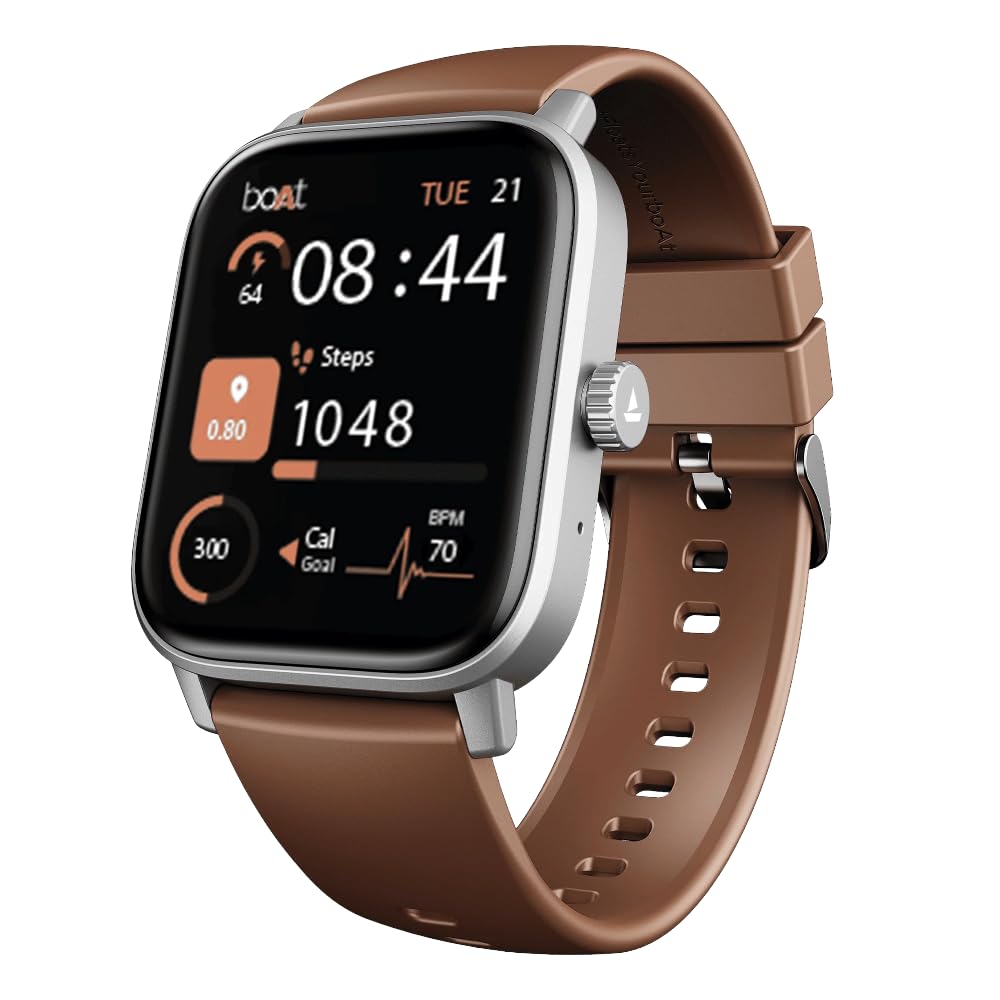 boAt Wave Astra Neo Smartwatch Bluetooth Calling, 1.83” HD Display, Health & Wellness Suite, IP68 Resistance, Functional Crown (Timber Brown)