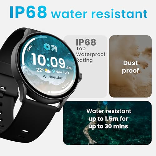 GOBOULT Newly Launched Rover Pro 1.43'' AMOLED, Free Straps, Bluetooth Calling, IP68, Zinc Alloy Frame, 1000 Nits Brightness, AI Voice Assistant, SpO2, 120+ Sports Mode Smartwatch (Pure Black)