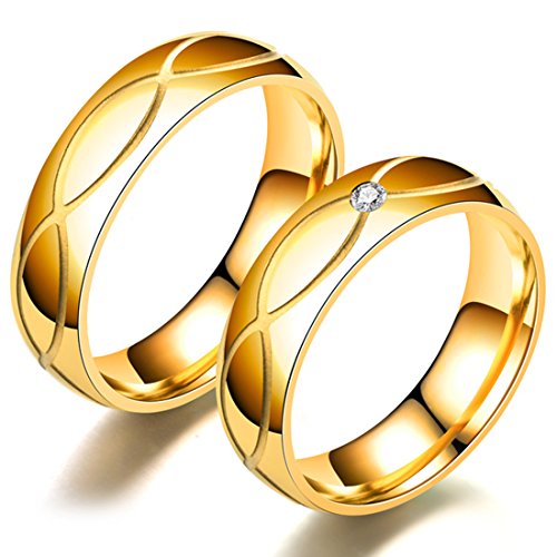 Peora 18K Gold Plated Designer Engagement Solitaire Couple Band Rings for Women Men