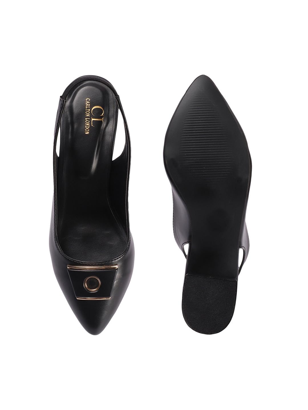 Carlton London Women Black Stylish Backstrap sandal for Casual Wear, Party and Formal use with Block Heels (40)