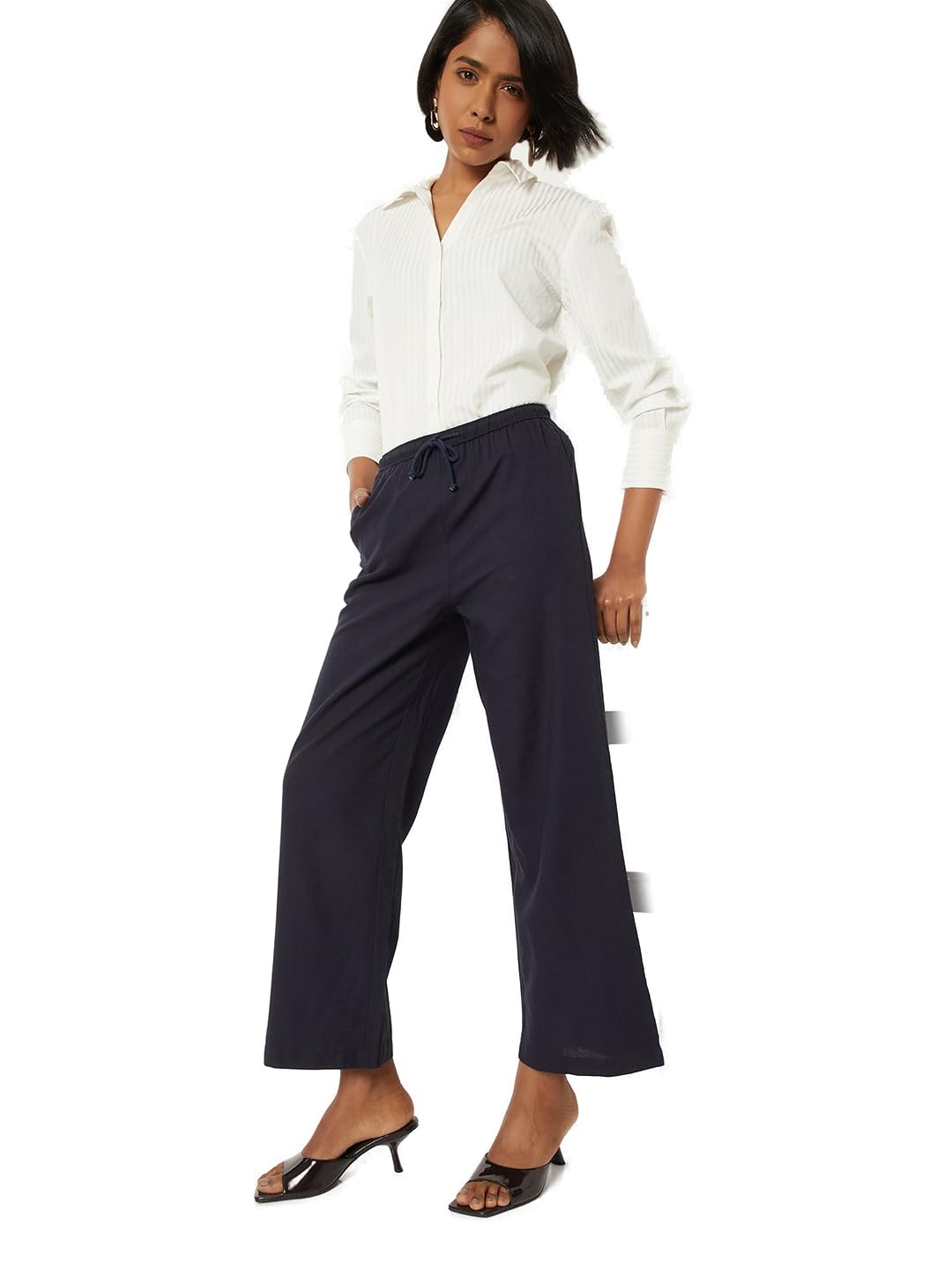 Max Women Solid Wide Leg Trousers (Blue_XS-S)