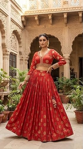 Vaishali Ethnic Women's Red Printed Anarkali Dress with Embroidered Border