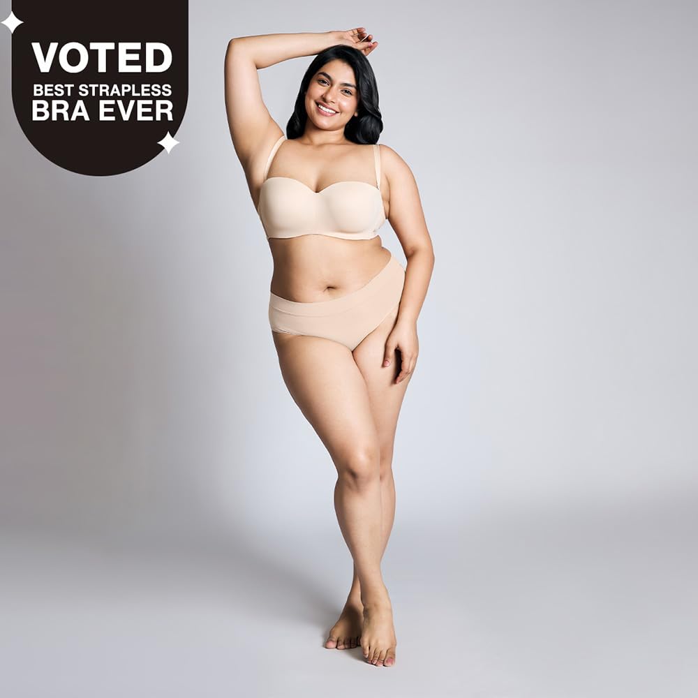 NYKD (NYB027 Padded & Wired Ultimate Multiway Strapless Bra for Women | Anti Slip Bra with Seamless Neckline & Soft Detachable Straps - Sand