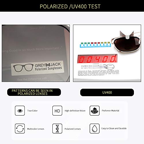 grey jack Square Polarized Sunglasses UV Protected for Men Women Metal Frame GJ1289 Golden(black) Frame Gradient Brown Lens