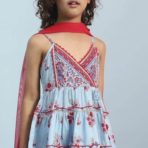 Biba Girl's Cotton Kurta Set (KWPAISLEY6399SS25SKBLU_Sky Blue