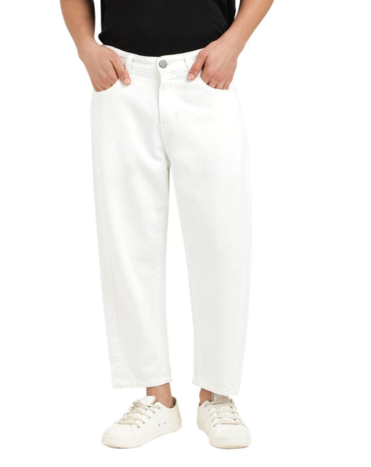 BENE KLEED Jeans for Men|Men White Loose Relaxed Fit Solid Cropped Jeans | 100% Cotton Trendy and Casual