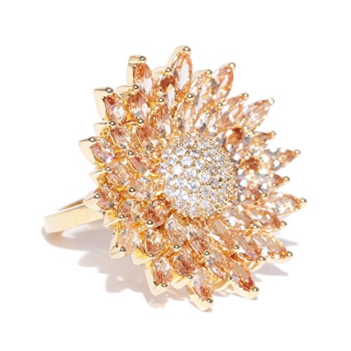 Jewels Galalxy Attractive AAA CZ Delicate Floral Design Gold Plated Traditional Adjustable Zircon Ring for Women/Girls (MYN-RNG-5705)