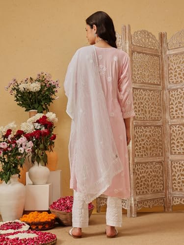 Ada Cotton Blend Hand Embroidered Lucknowi Chikankari Ethnic Wear White Kota Doria Stole For Women A511232