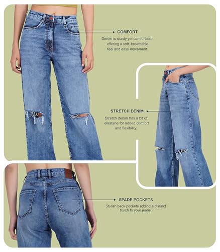 i'sol Women's Stretchable High Rise Flare Fit Bell Bottom Jeans, Blue, 30