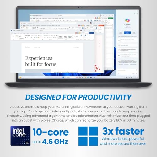 Dell Inspiron 15.6" FHD Touchscreen Laptop | 13th Intel i5 (Up to 4.6GHz) | 16GB DDR5 RAM | 512GB SSD | WiFi 6 | HDMI | SD Card Reader | Win 11 | Webcam | Business Laptop for Work, Study & Home Office