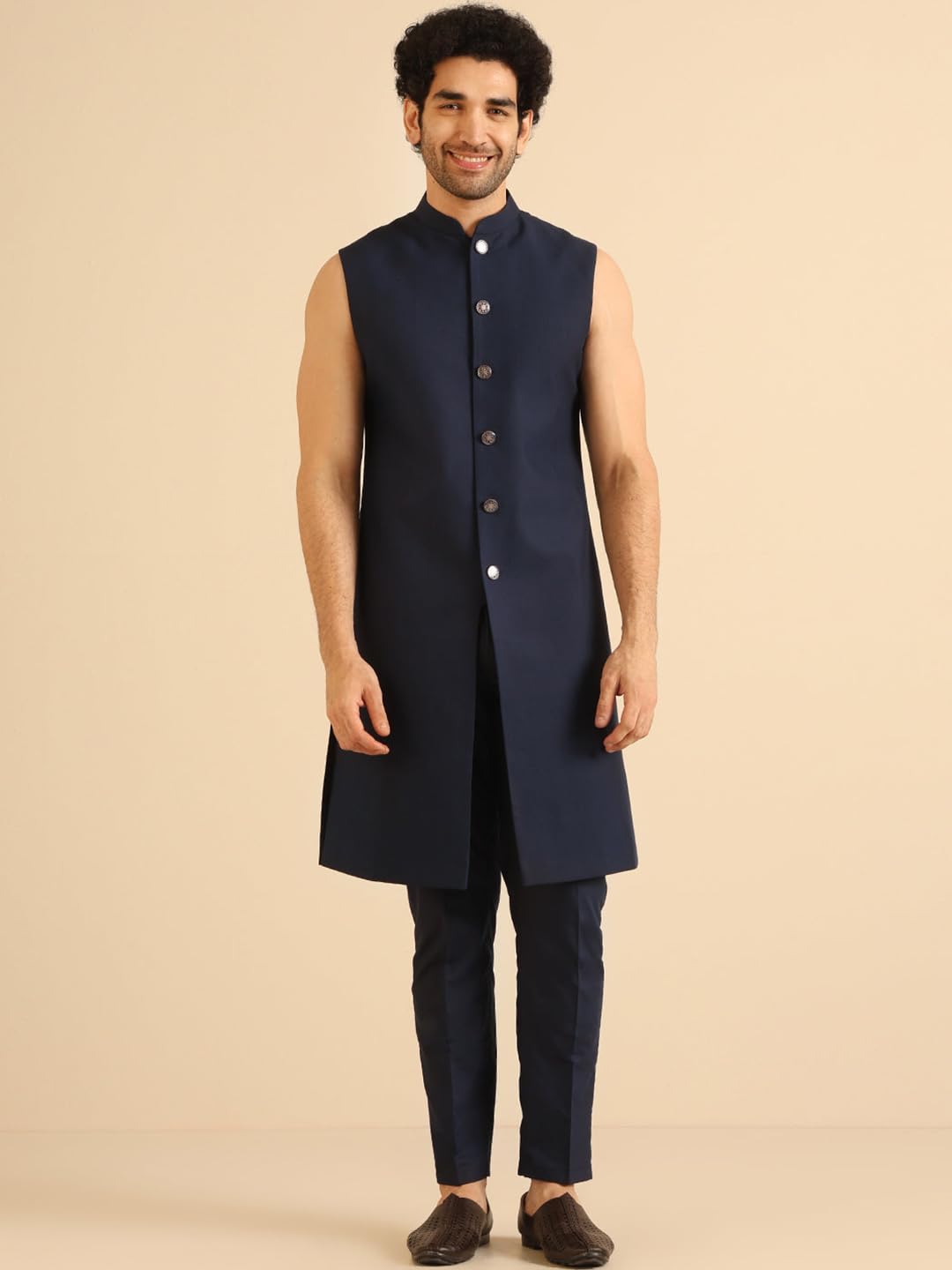 KISAH Jacket Sherwani Set for Men – Woven Design Jacquard Sherwani with Trouser | Ethnic & Formal Indian Outfit for Weddings, Celebrations & Parties, Wine, 42