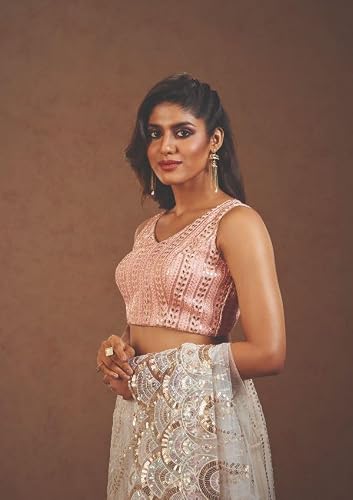 SALWAR STUDIO Peach Embroidered Readymade Blouse- Pack of 1.