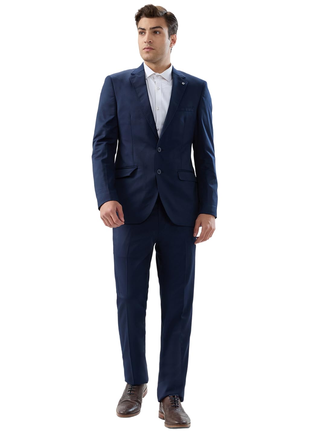 Raymond Men Contemporary Fit Solid Pattern Poly Viscose Blend Notch Lapel Flat Front Formal Suit Dark Blue