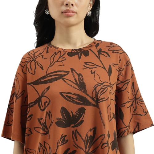 United Colors of Benetton Women's Cotton Blend Knee-Length Dresses (25A3SOCPT733I903_Brown