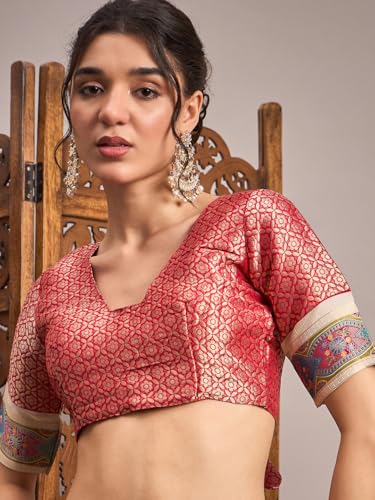 AKHILAM Women's Cream Viscose Silk Ethnic Motif Printed Saree With Unstitched Blouse Piece (MSTANI159B_HS)