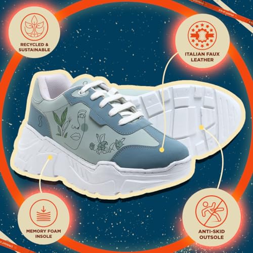 FEMME Women's Sneakers|Lightweight|Water-Resistance|Soft Cushioned|Anti-Skid|Mid-Top|Fashion|Trendy|Party Shoes|Slip-Resistance|Casual Shoes| Running, Gym & Walking|Printed Sneakers|BLUE|UK 7