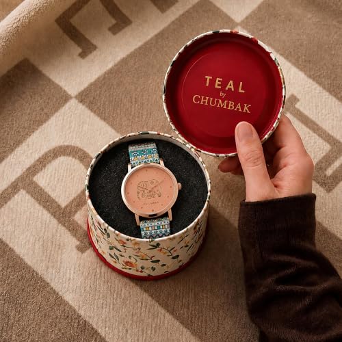TEAL BY CHUMBAK Maroon Analog Watch for Women | Carnival Elephant Collection | Printed Vegan Leather Strap | Stylish Gift for Girls & Ladies | Casual & Work