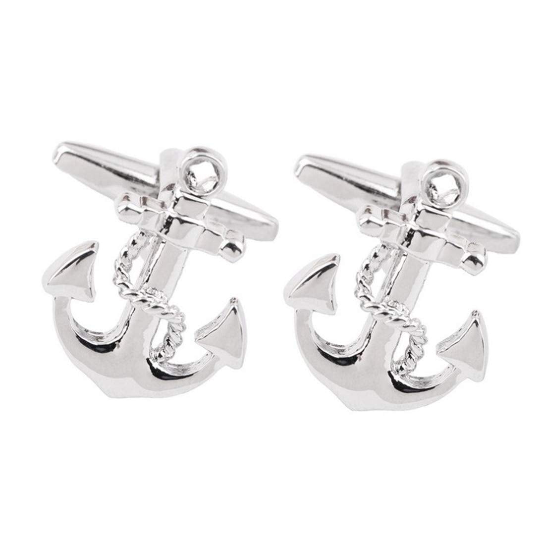 Peora Silver Plated Nautical Anchor Cufflinks for Men Boys Business Corporate Wedding Gift