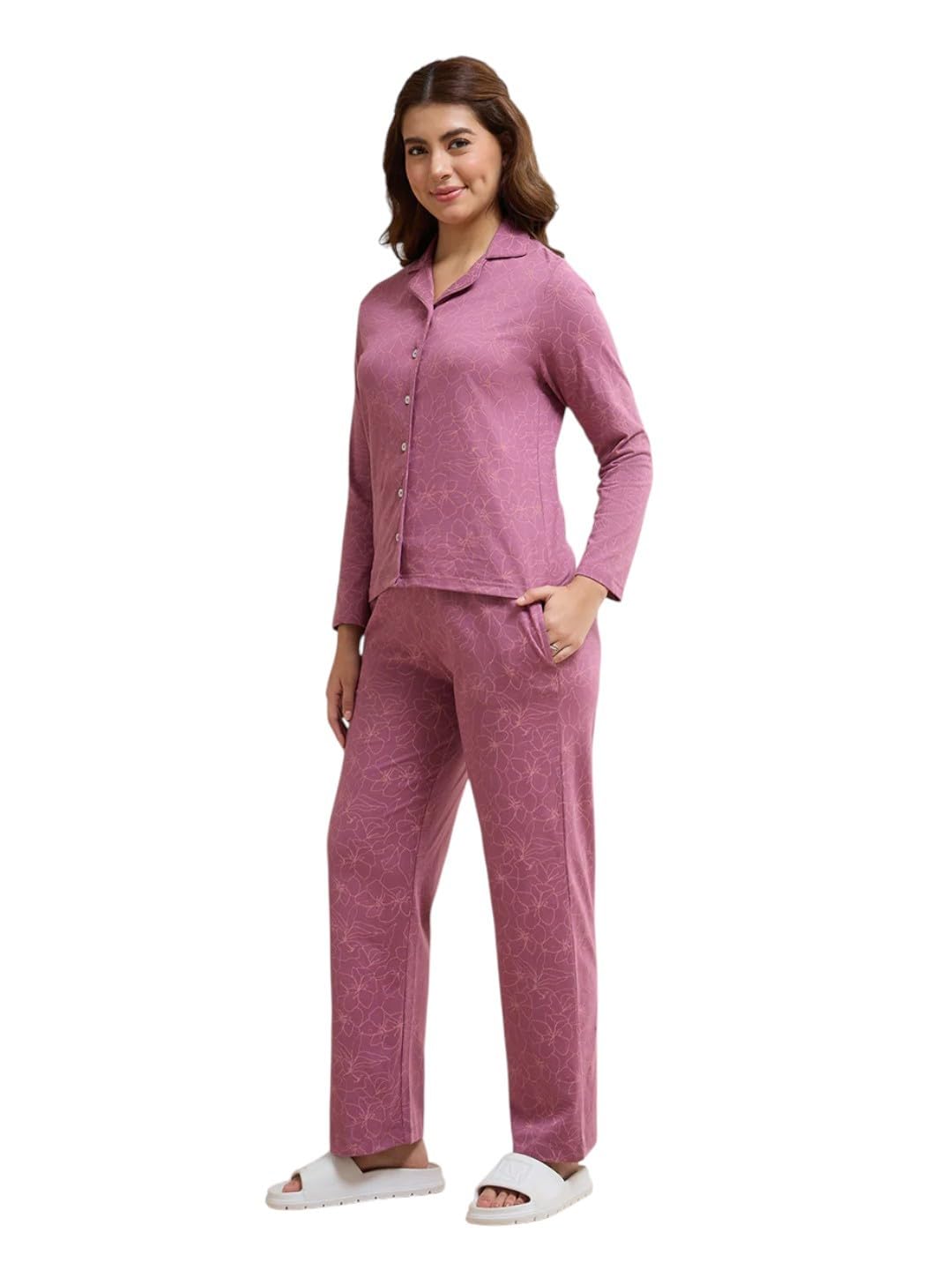 Amante Pink Printed Cotton Women Nightsuit