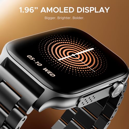 boAt Ultima Ember smartwatch with 1.96” AMOLED Display, AOD, Personalized Fitness Nudges, Functional Crown,100+ Sports Modes, Create Your Own Watchface, smartwatch for man and Woman (Steel Black)