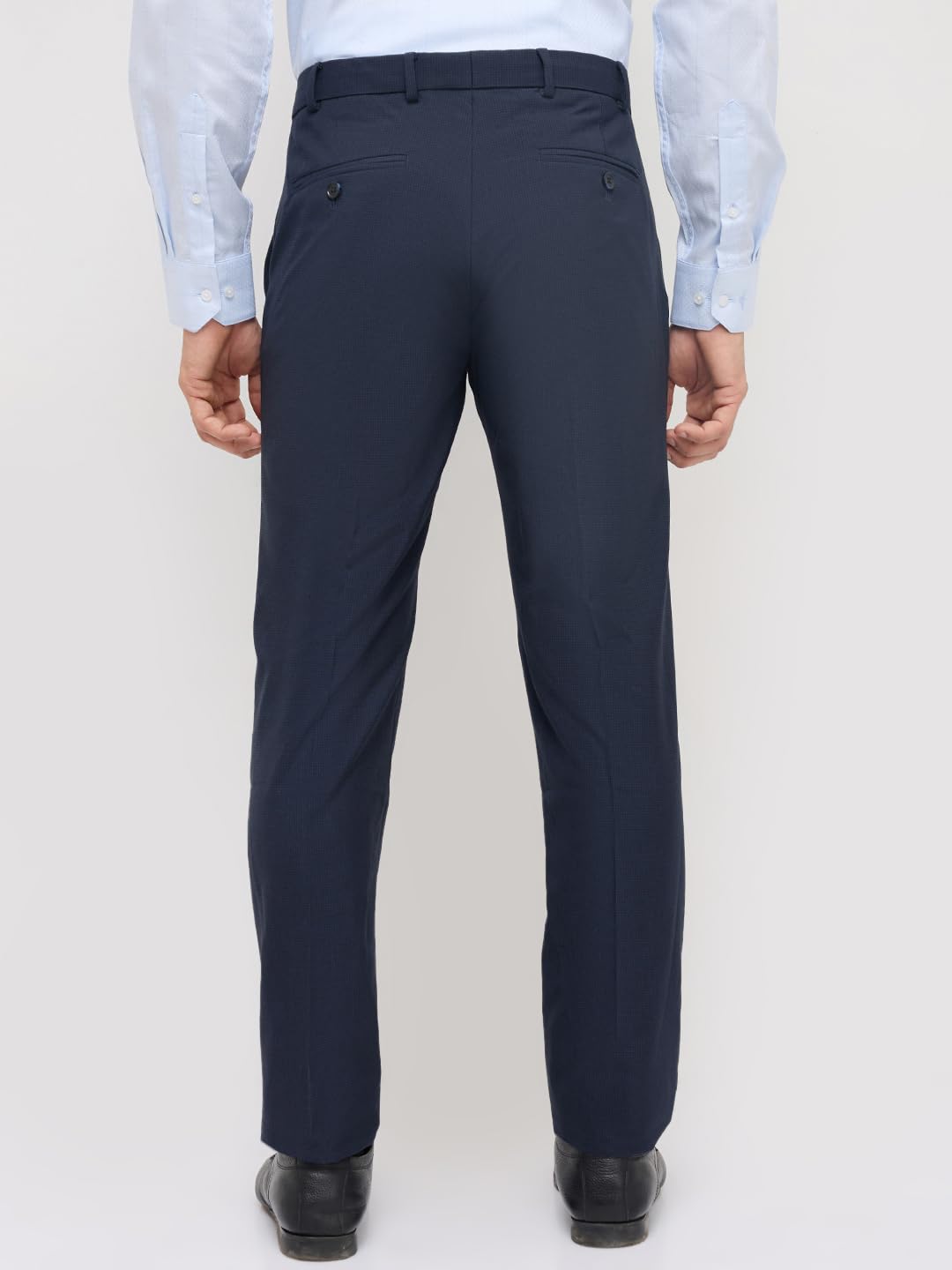 Park Avenue Men Slim Fit Checks Pattern Polyester Blend Flat Front Formal Trouser Dark Blue