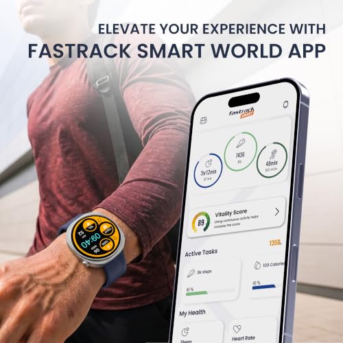 Fastrack Revoltt FR3 Pro Smartwatch with 1.43” AMOLED Display,Dynamic 60Hz Refresh,Nitrofast Charging,HRM,SpO2,Sleep,Multiple Menu Style,Functional Crown,IP68, BT calling,24/7 Health Suite - Dark Blue