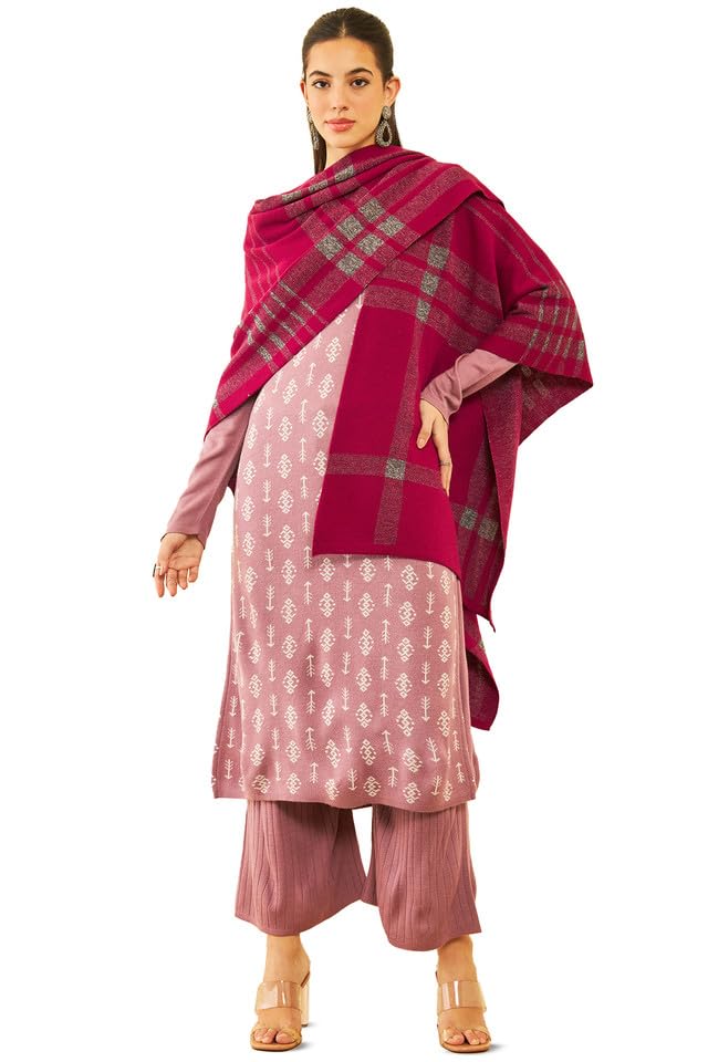 Soch Womens Wine Acrylic Woven Design Winter Shrug