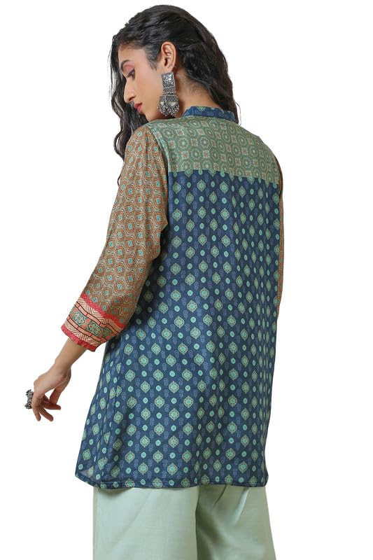 Soch Womens Blue Viscose Muslin Ethnic Motifs Print A Line Tunic