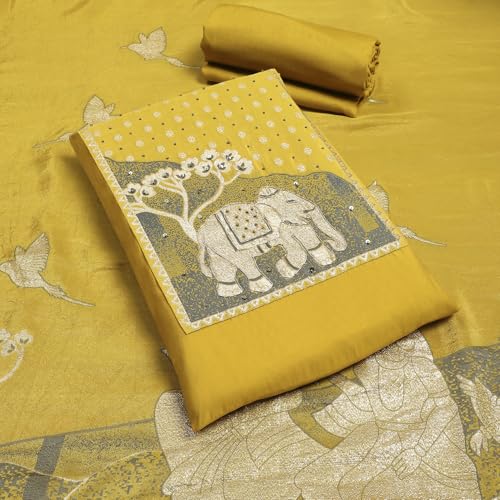 Biba Women Mustard Modal Unstitched Suit Set_Free Size