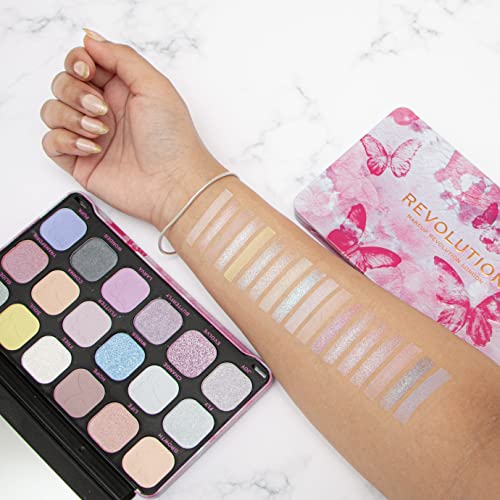 Makeup Revolution Butterfly forever Flawless Shadow Palette | 18 matte & shimmer shades | Highly pigmented matte finish |Rosy tints and pearly ethereal metallics |Easy to blend and layer | 19.8gm