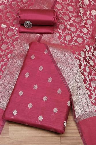 BIBA Women Pink Cotton Unstitched Suit Set_FREE SIZE