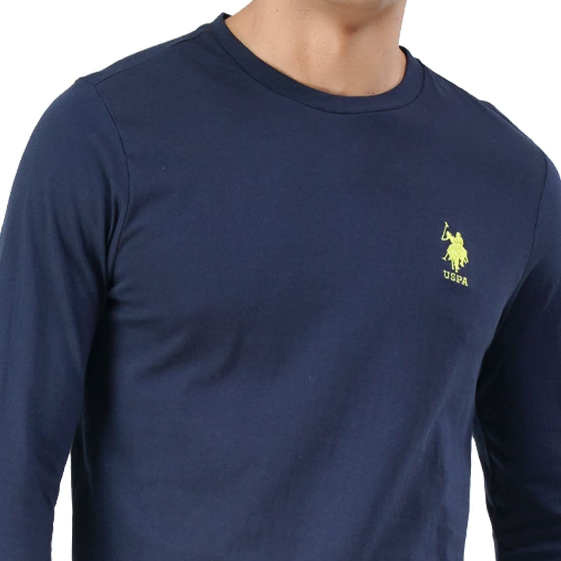 U.S. POLO ASSN. Men Pure Cotton Long Sleeve Solid I693 Crew Neck, Regular, Sweat Shirt T-Shirt - Pack of 1 (Navy L)