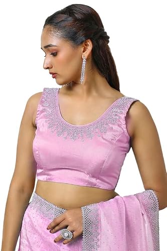 Soch Womens Blush Pink Organza Saree With Stone Work