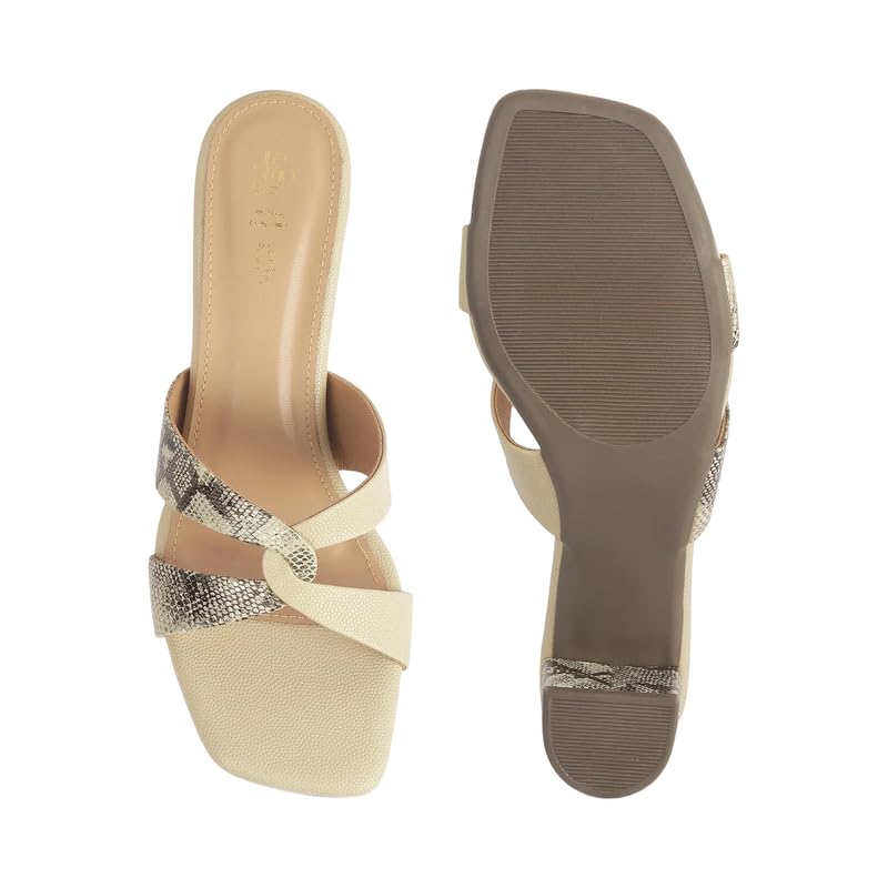 tresmode Snafun Women's Beige Dress Block Heel Sandals in Size 7 UK / 40 EU