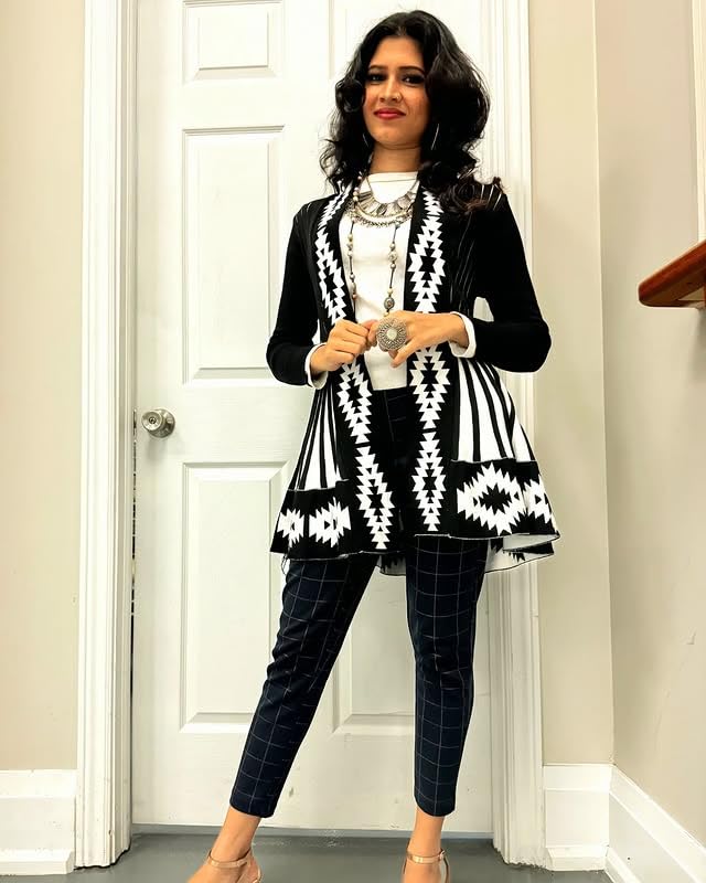 ICW Women's Knitted Stretchable Cardigan Front-Open Full Sleeve Winter Long Shrug Jacket (ONE Size FIT to 32-38 INCH Bust) (Blue 5)