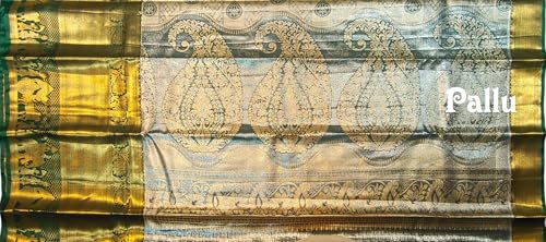 VFCollections Women's Traditional Handloom Kanchipuram Silk Pure Pattu Sarees | Rich Zari Woven Design | Bridal Saree | Unstitched Blouse (VFC625-4), Purple,Beige
