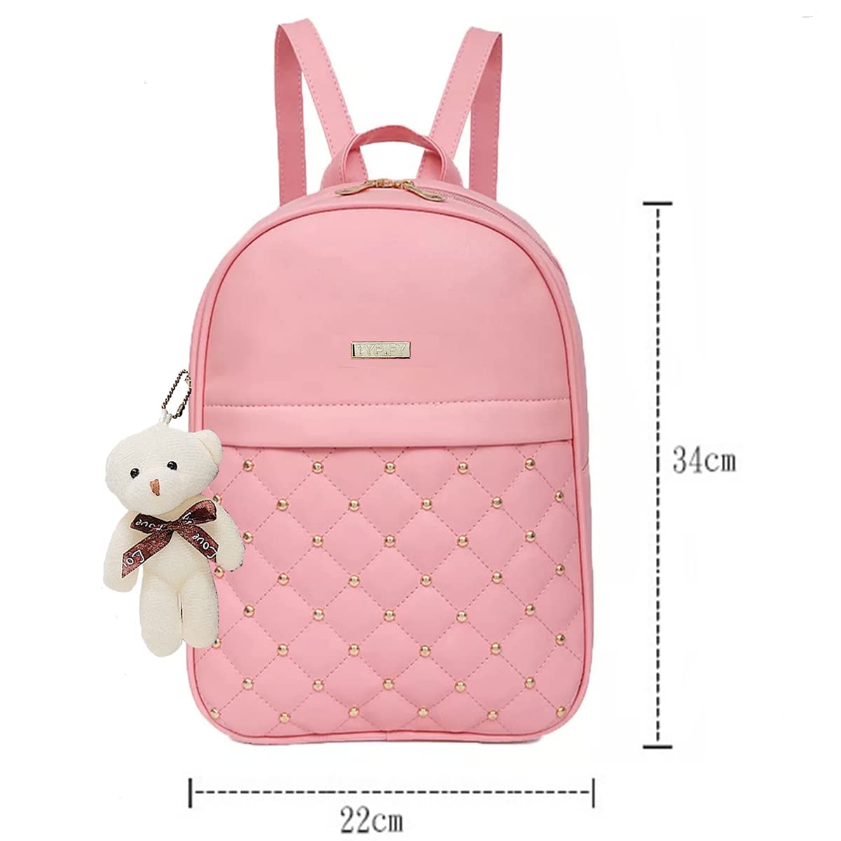 TYPIFY® Women's PU Leather Mini Backpack Bags| Preppy Style with Teddy Keychain | Girls Everyday Travel Bag | Ideal for College and Casual Use | Stylish & Spacious Travel, College & Office Bag
