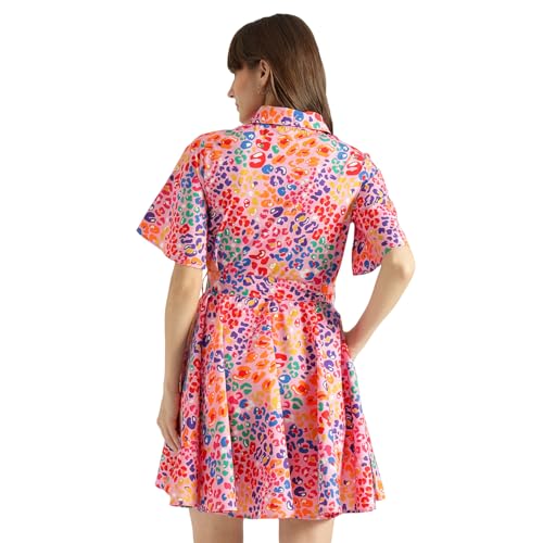 United Colors of Benetton Spread Collar Printed Flared Dress (Size: S)-25A4WVNDR408I902 Multicolour