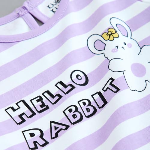 Hopscotch Girls Purple Short Sleeves 2-Pc Pure Cotton T-Shirt And Dungaree For Ages(9-12 Months)