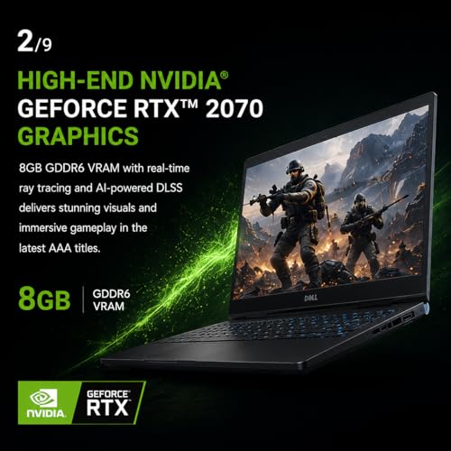 Dell G5 15.6" FHD 144Hz Gaming Laptop, Intel Core i7 (6 Cores, Up to 5.0GHz), 32GB RAM, 2TB SSD, NVIDIA GeForce RTX 2070 8GB, Wi-Fi, Bluetooth, USB-C, HDMI 2.0, Backlit Keyboard, SD Reader, Win 11